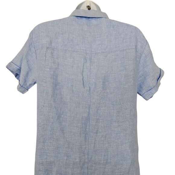 Tahari 100% Linen Shirt Dress Womens XS Blue Button Front Pockets - Picture 7 of 8